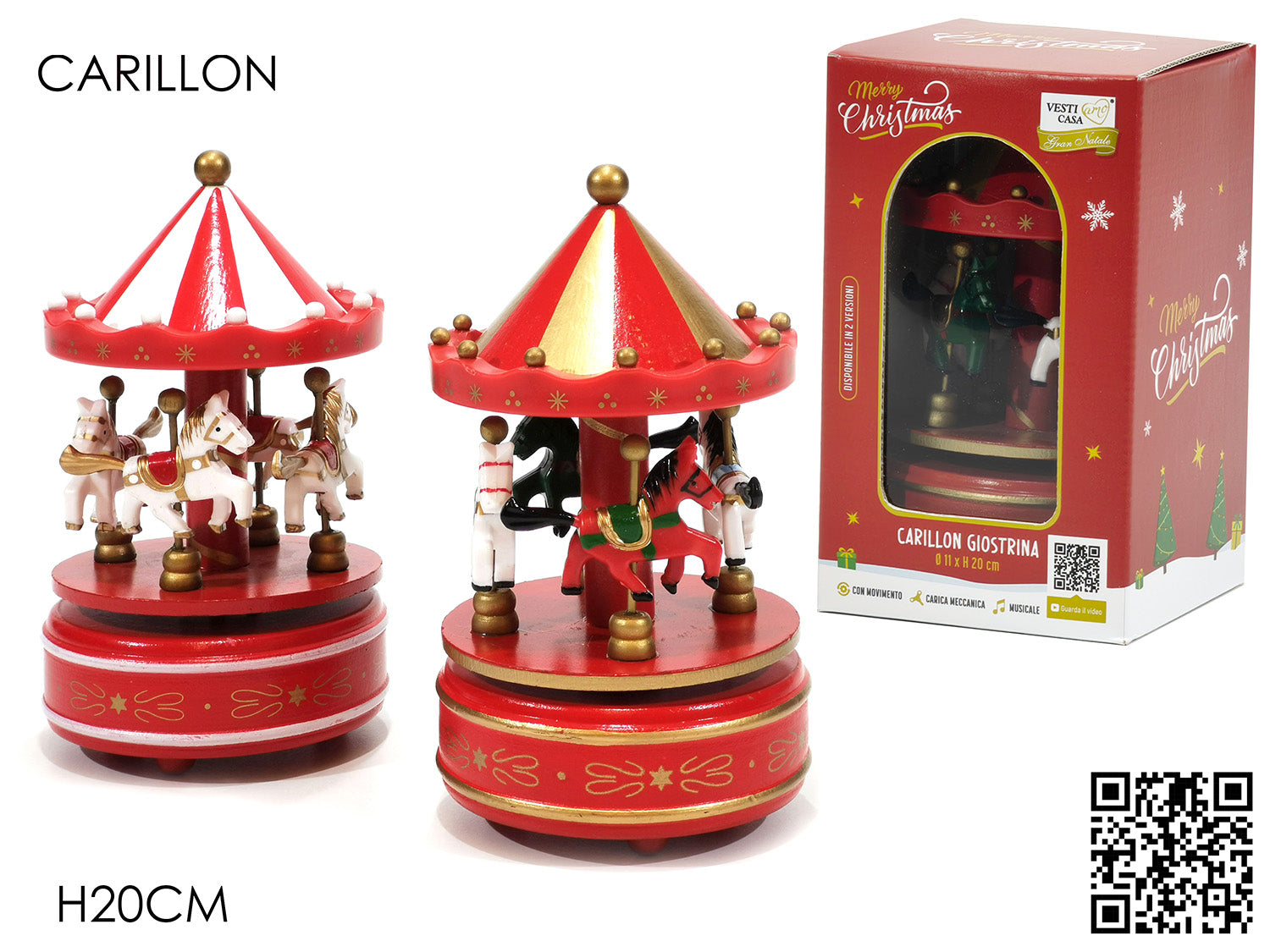 Carillon giostra con cavalli 20cm assortite