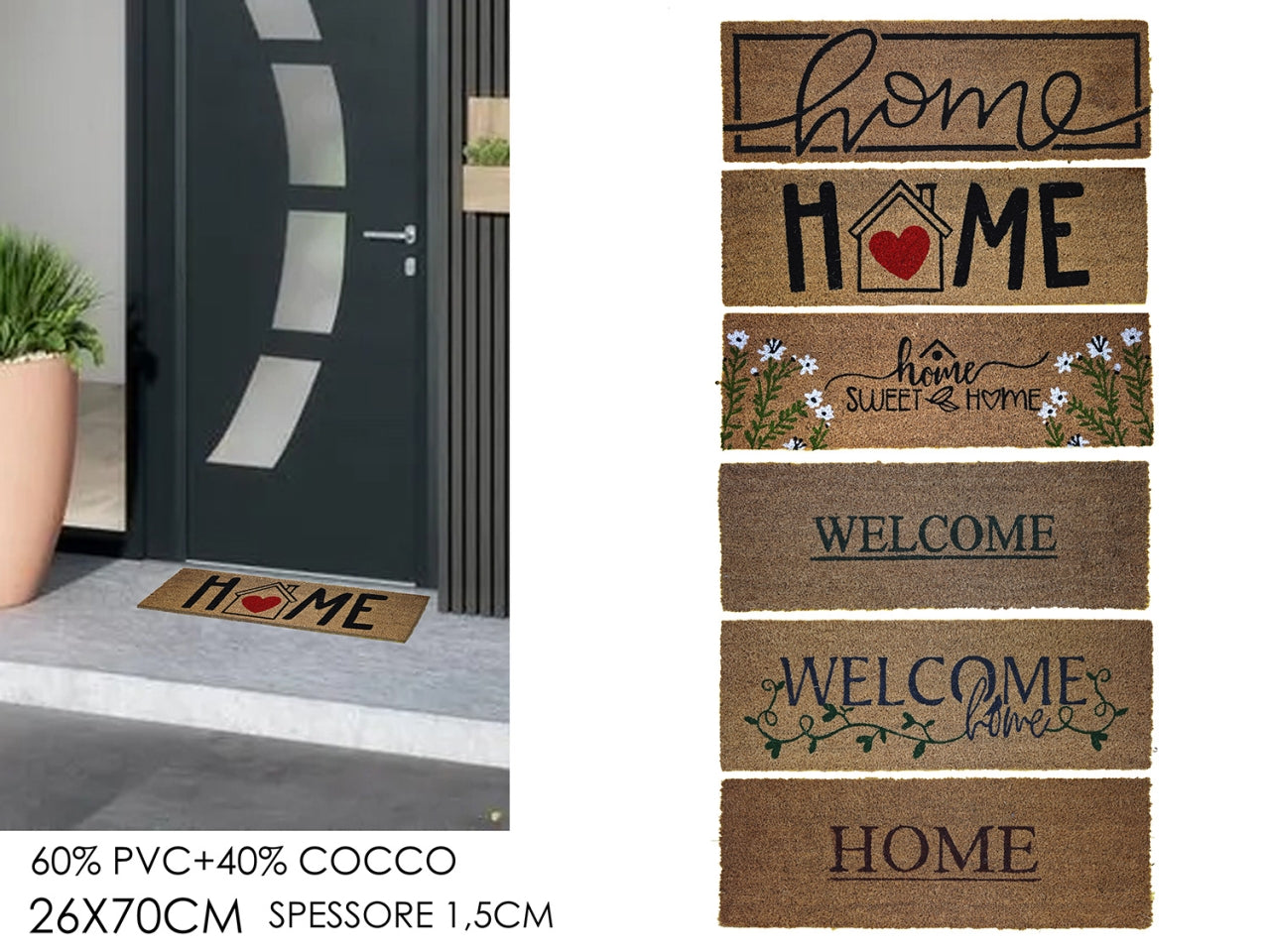 Zerbino per scalino in PVC ecocco 26x70cm, 6 fantasie assortite