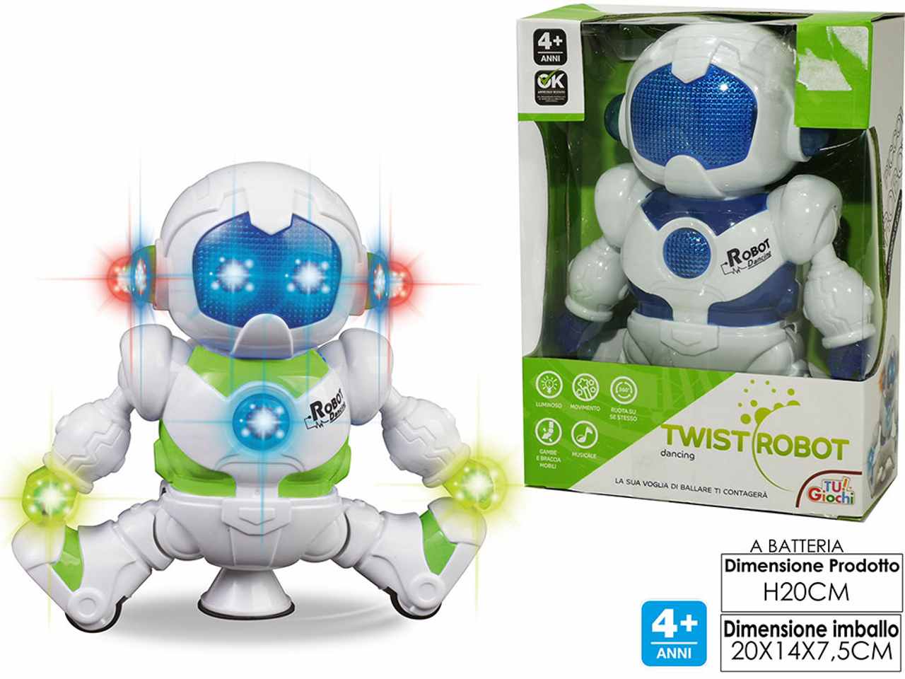 Robot twist interattivo con luci e suoni