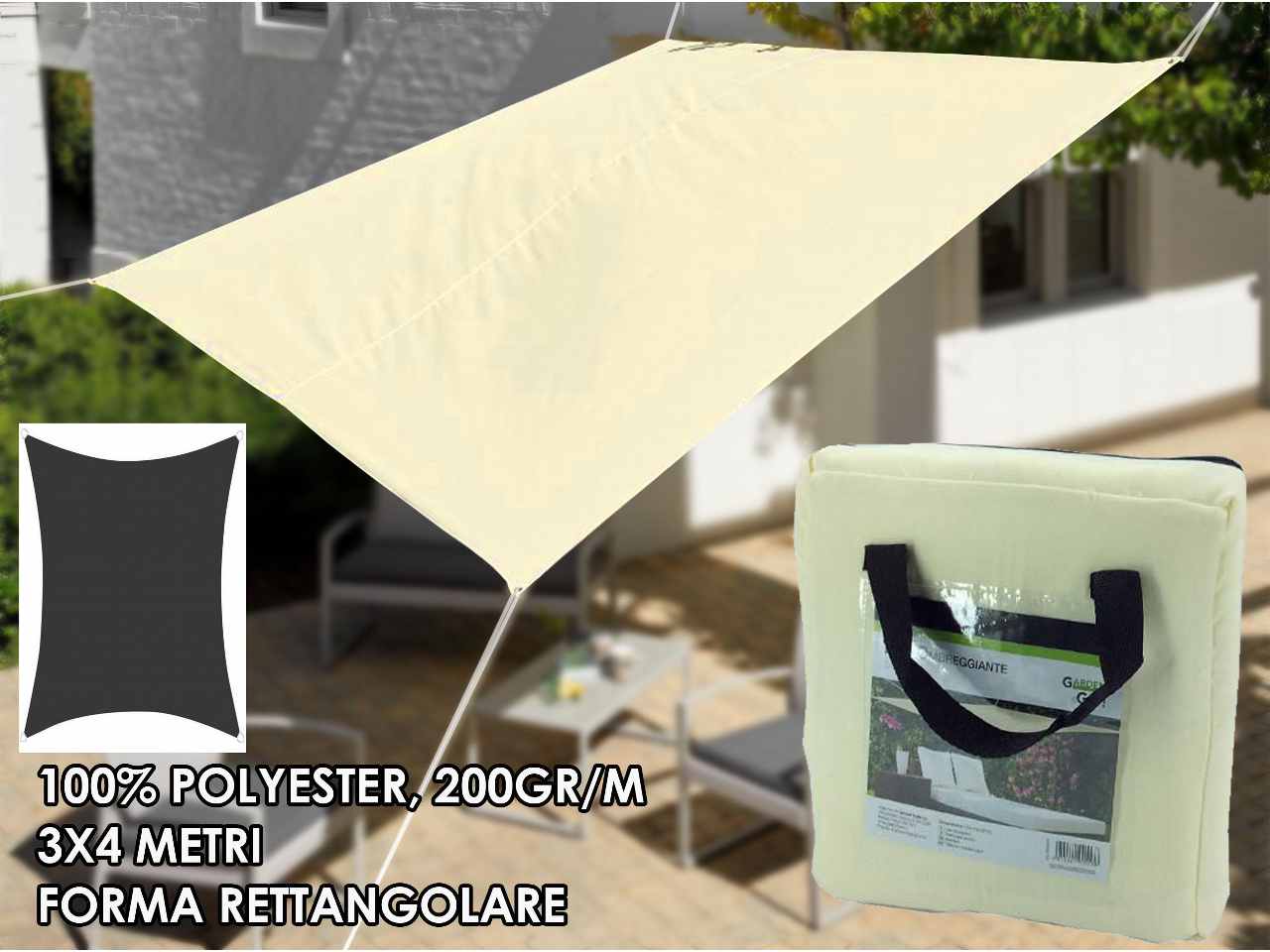 Telo ombreggiante in poliestere rettangolare 3x4mt ecru