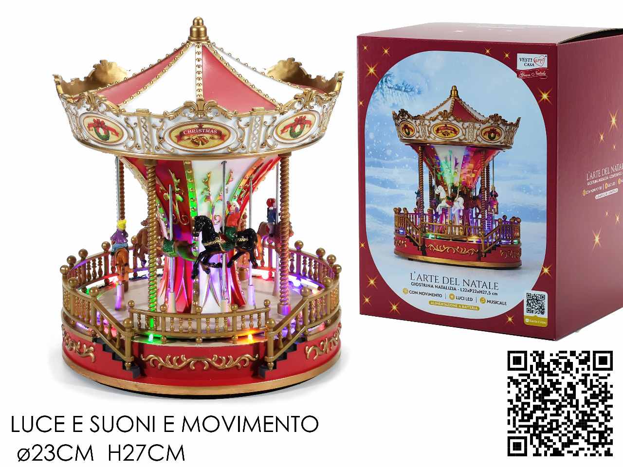 Giostra natalizia con personaggi, luci, suoni e movimenti