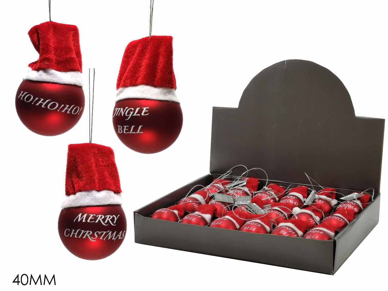 Palla natalizia d.4cm con cappello di babbo natale 3 assortimenti
