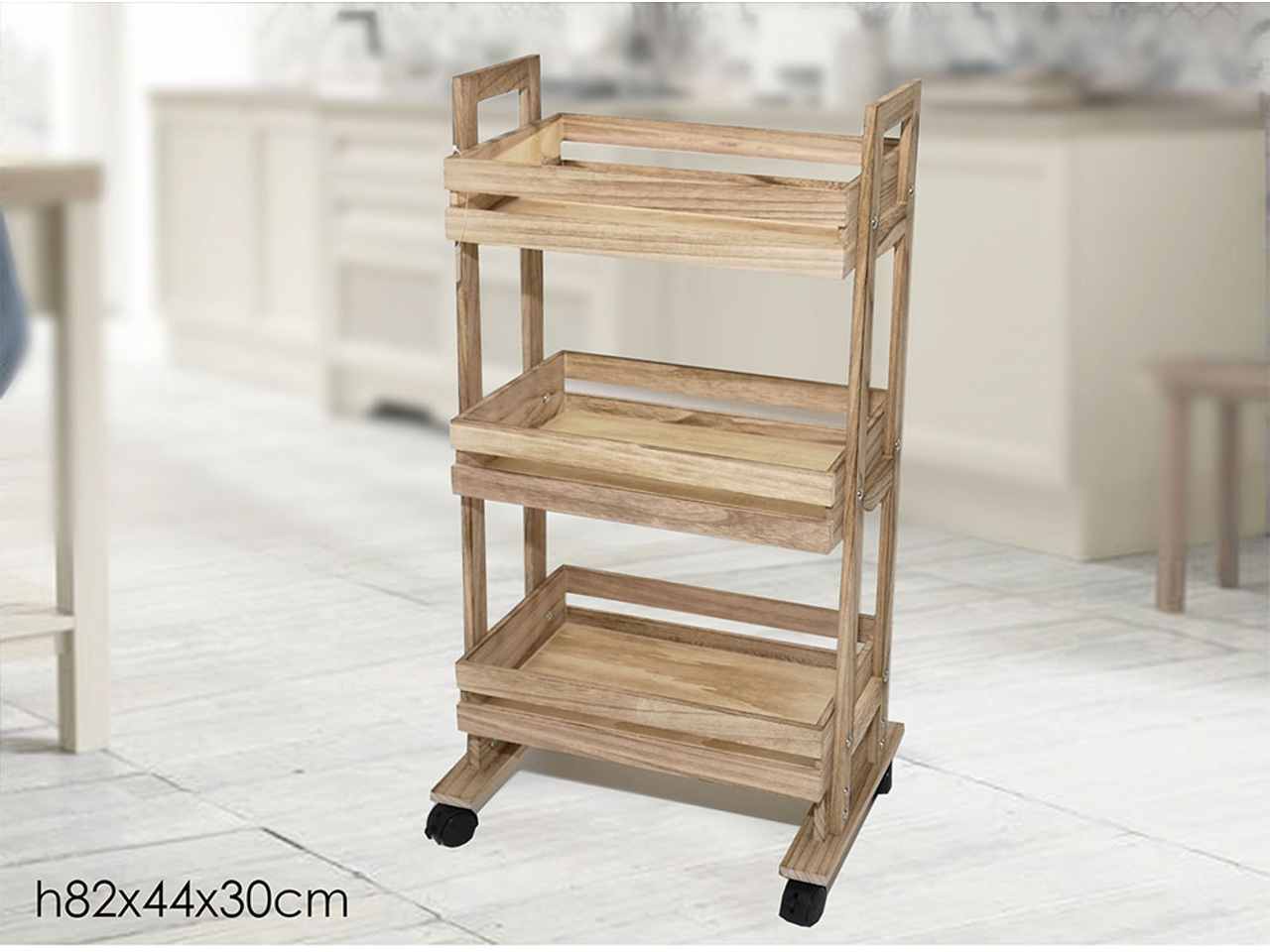 Carrello 3 ripiani con manici 44x30xh82cm legno