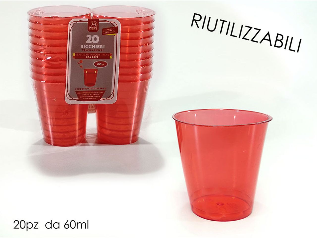 Bicchieri 6cl rossi set da 20 bicchieri