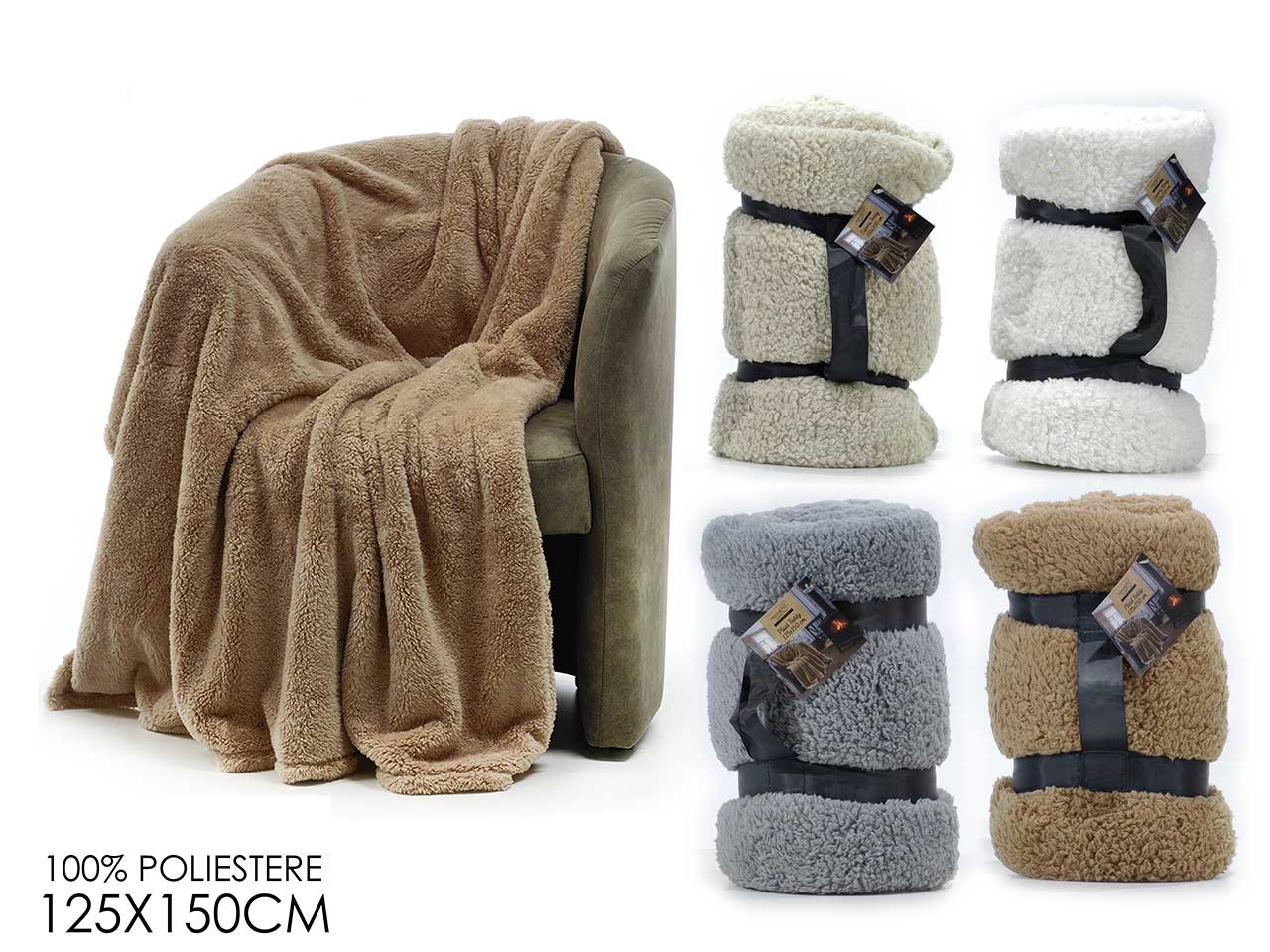 Plaid teddy misura 125x150cm in 4 colori assortiti