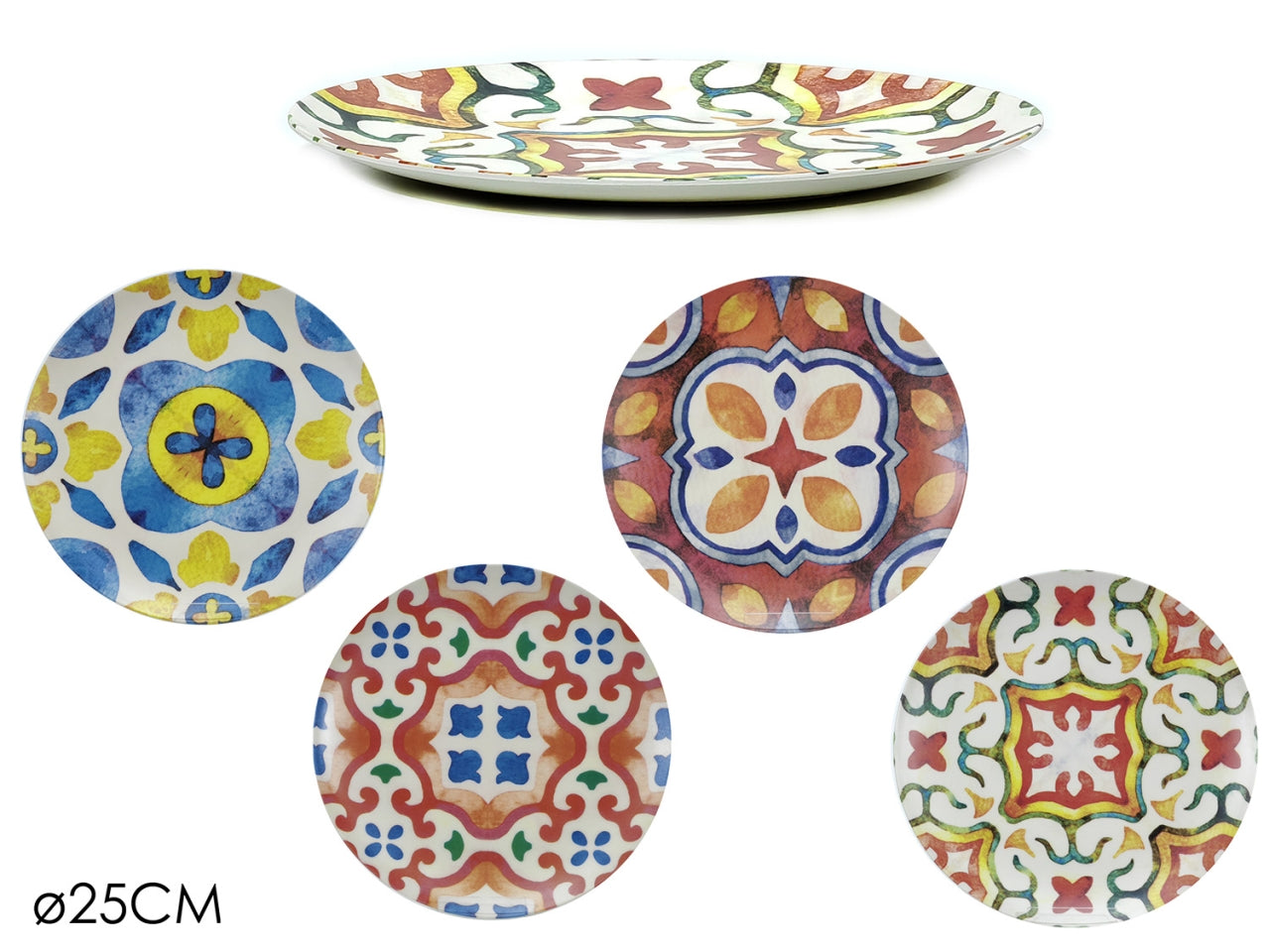 Piatto fondo stile mediterraneo in melamina multicolor 25 cm, Linea Zahira - Gusto casa