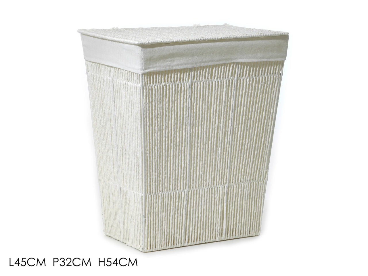 Cesta portabiancheria rettangolare in carta e cotone bianco latte 45x32xh.54 cm - Vestiamo Casa