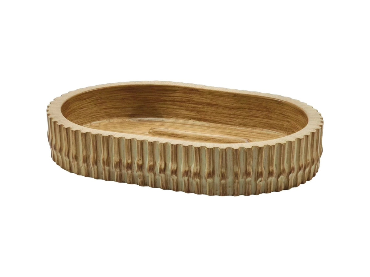 Portasapone Ovale in Poliresina Effetto Bamboo - Stile Boho - 13,5x9,5x2,5 cm
