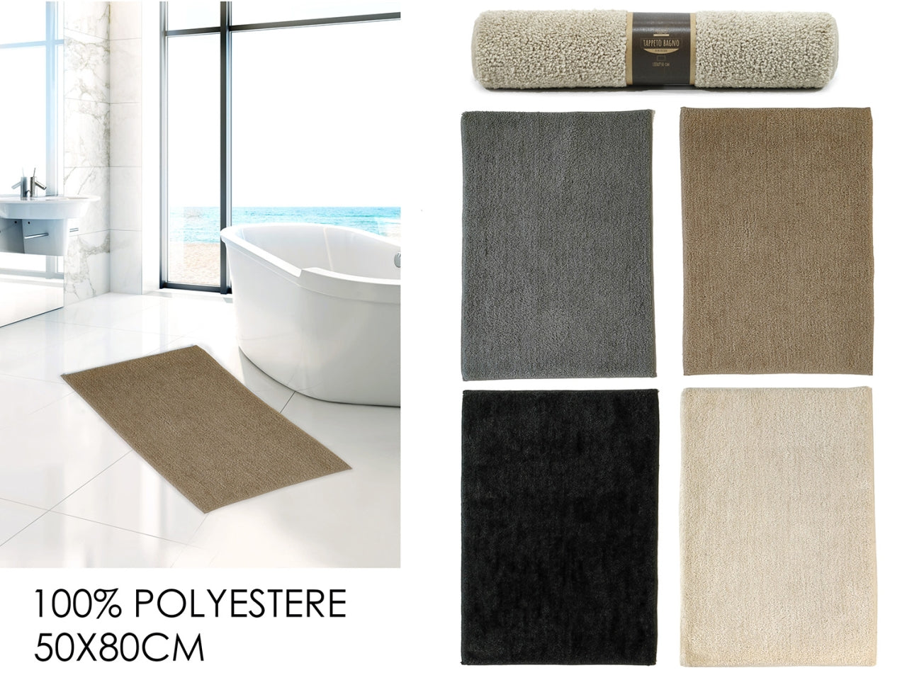 Tappeto bagno antiscivolo in poliestere 50x80 cm 4 assortiti