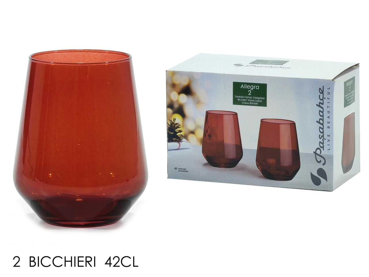 Bicchieri in vetro allegra rosso 42cl confezionbe da 2 pezzi