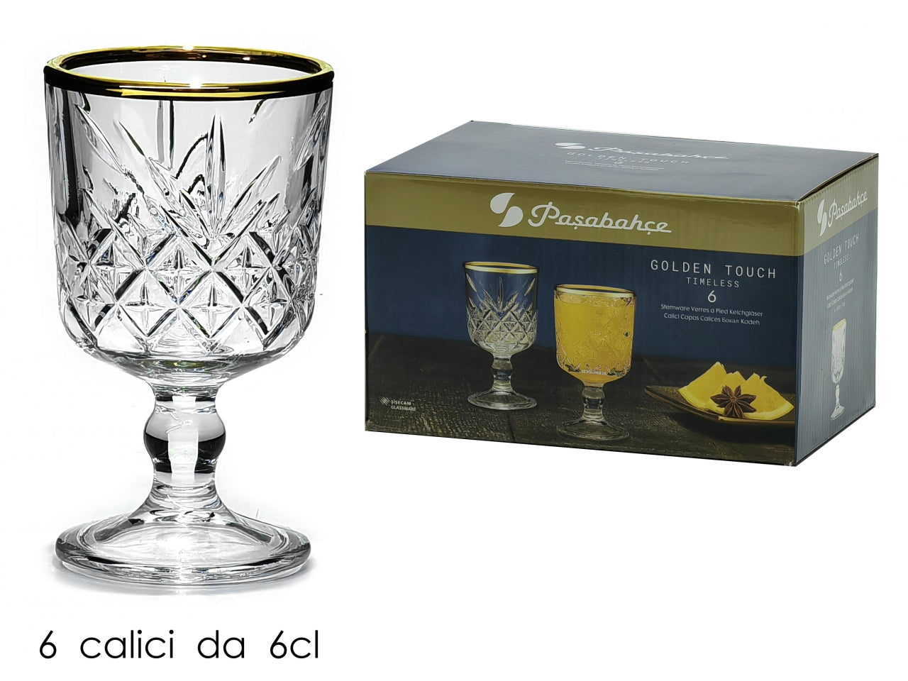 Calice liquore in vetro 6cl trasparente vintage dorato - Pasabahce