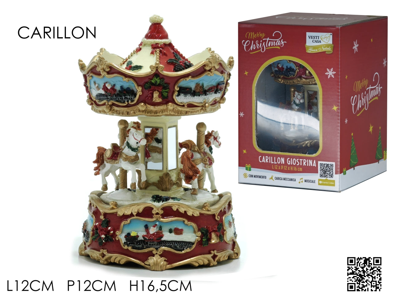 Carillon giostra con cavalli bianchi/rossi