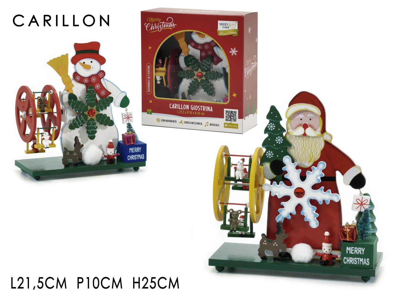 Carillon h.25cm con soggetti natalizi in 2 assortimenti