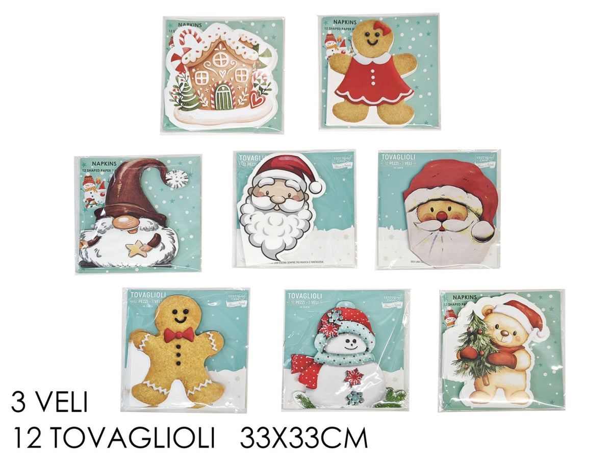 Tovaglioli di carta natalizi 33x33cm in confezione da 12 tovaglioli, fansasie assortite