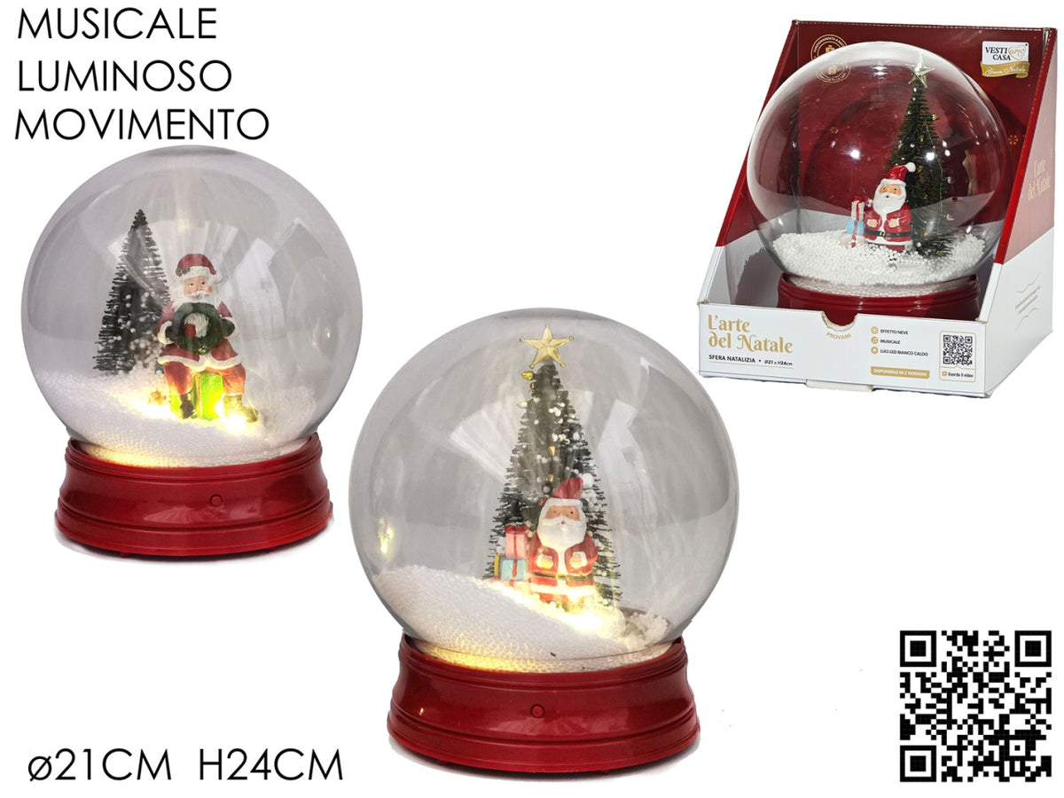 Palla di neve 21cm con luci suoni e movimento a batteria in 2 assortimenti