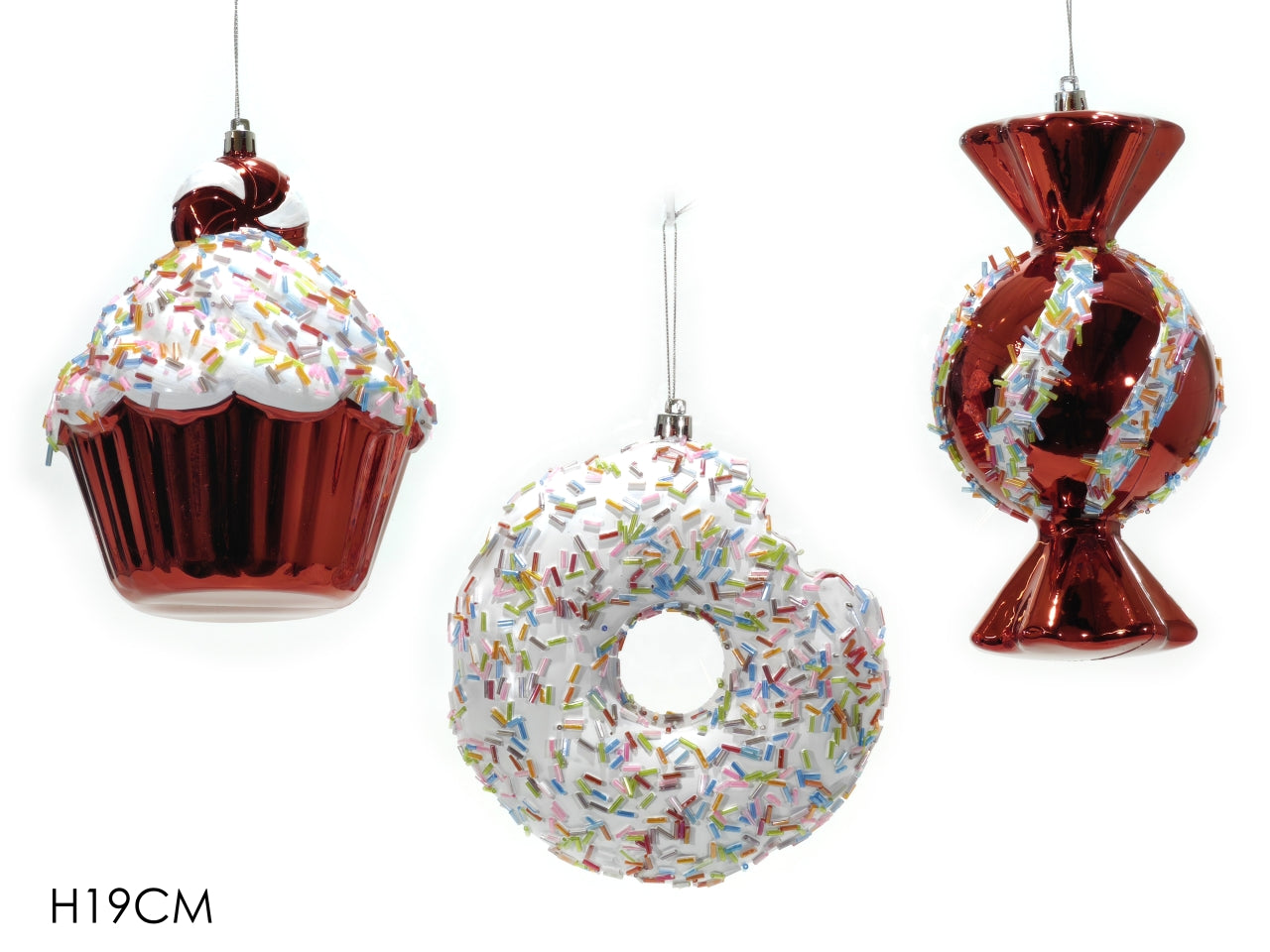 Pendente natalizio decorato h.19cm rosso in 3 assortimenti