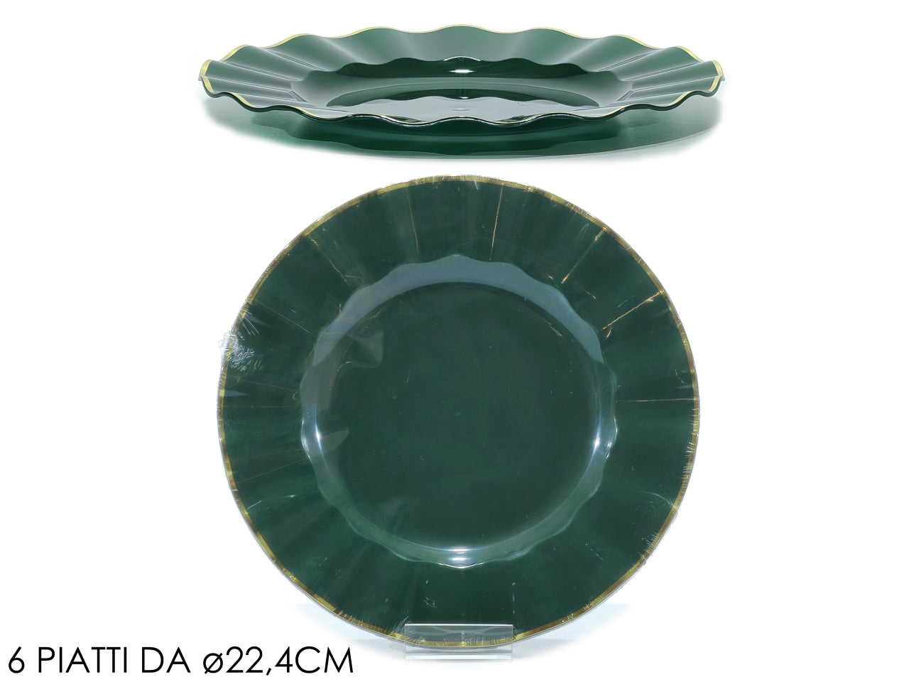 Piatti 22,4cm verde con bordo oro in confezione da 6 pezzi