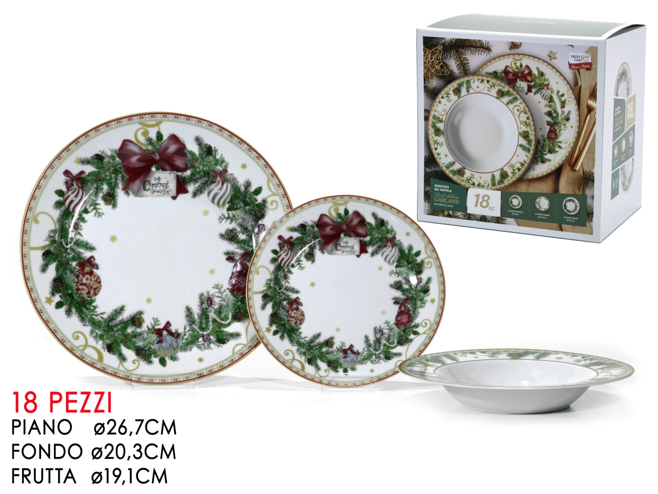 Servizio di piatti red ribbon da 18 pezzi in porcellana