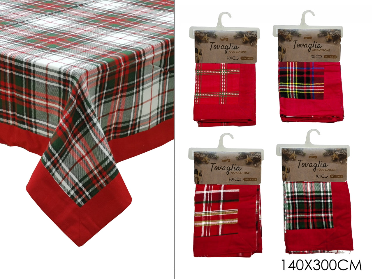 Tovaglia rettangolare natalizia scozzese in cotone 10 posti 140x300 cm rosso â Vestiamo Casa
