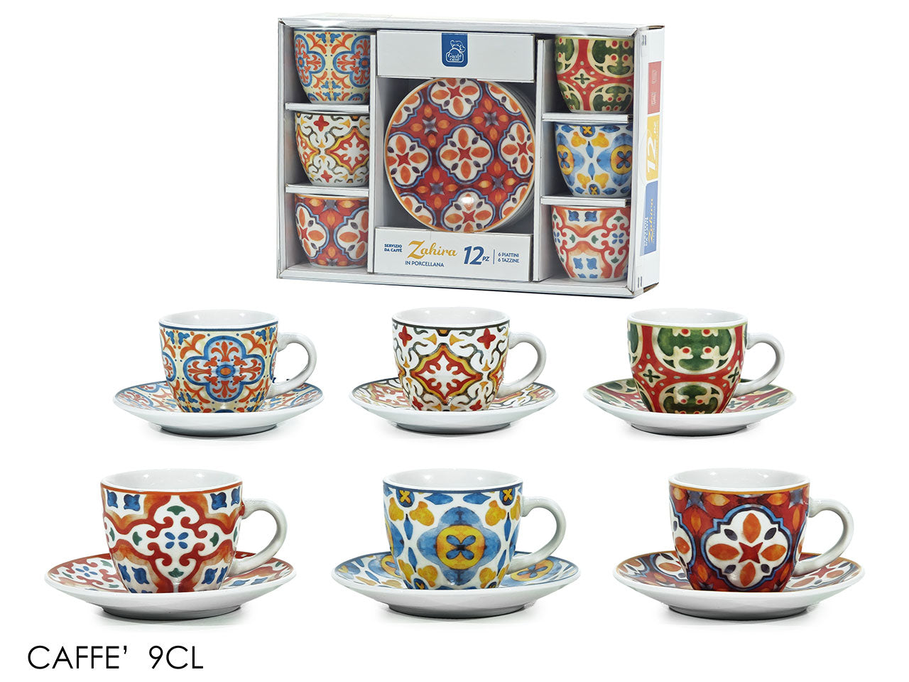 Zahira tazzine da caffe' 6+6 9cl in porcellana
