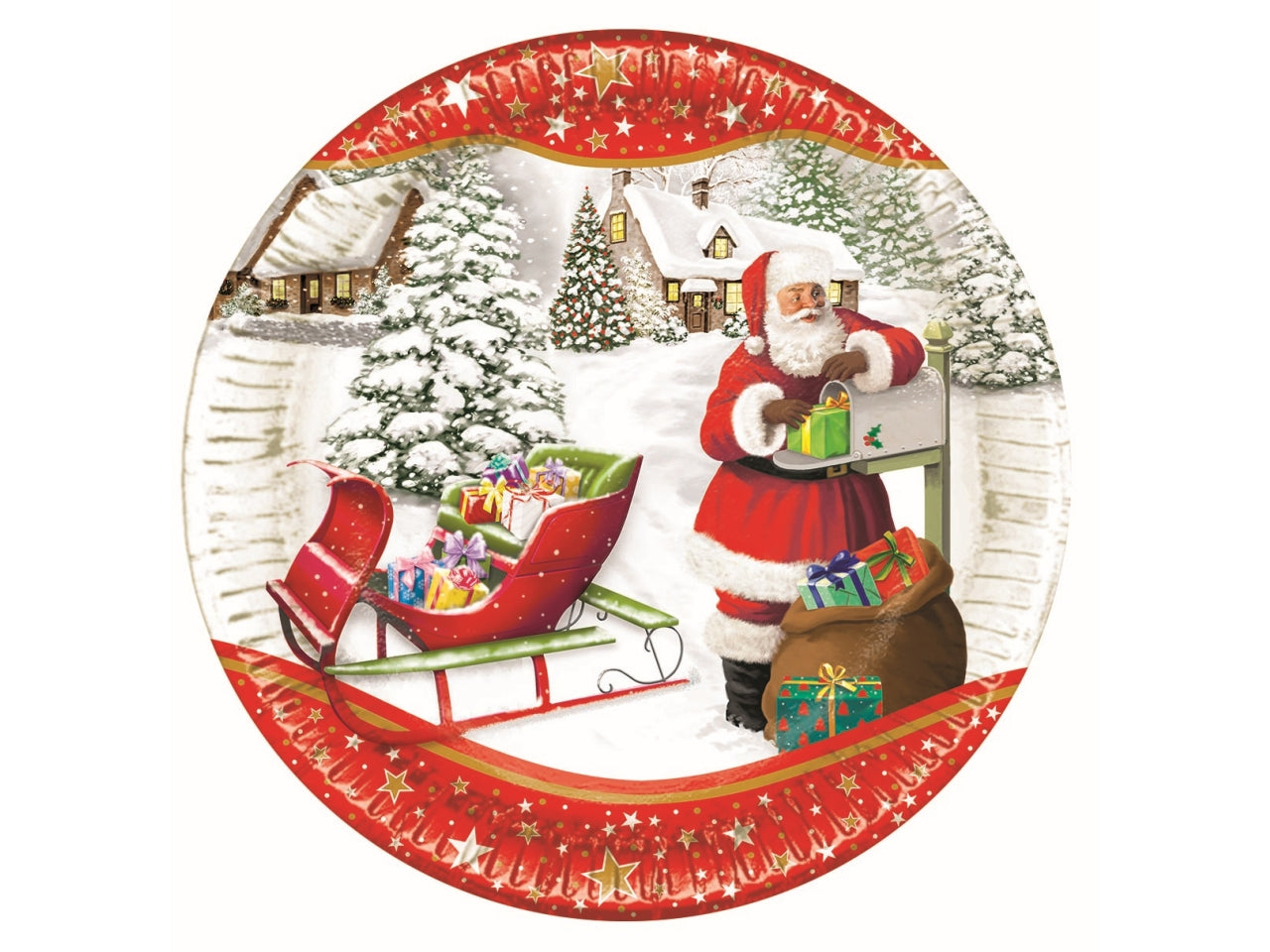 Piatti piani in cartoncino misura d.19cm - babbo natale la confezione comprende 10 piatti$