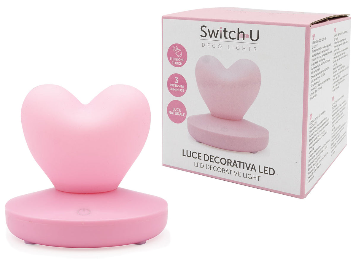 Luce notturna a led a forma di cuore rosa 10x10x10 cm - Switch U