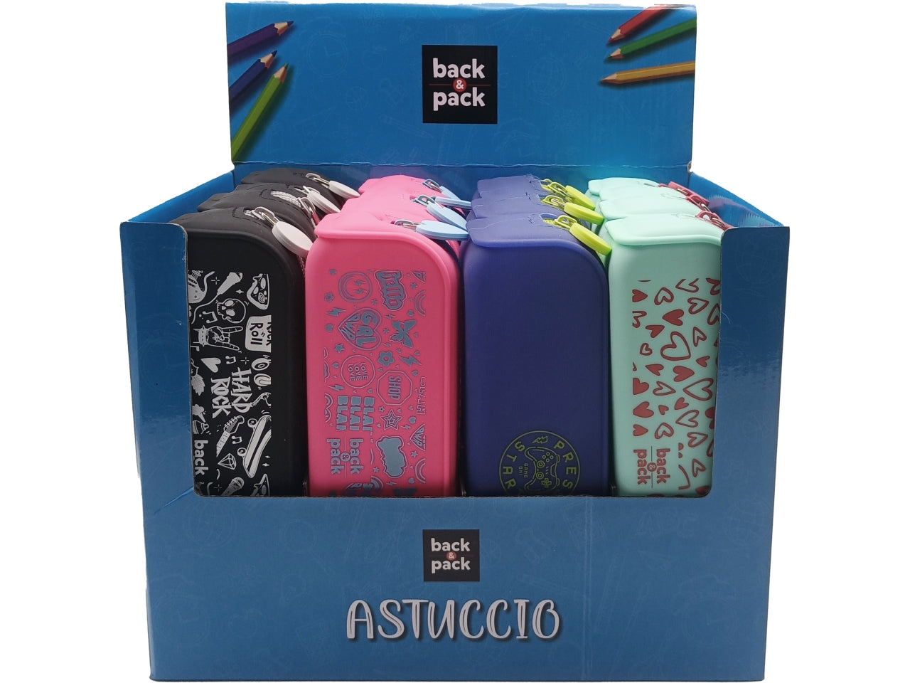 Tombolino astuccio per ragazzi colori assortiti in silicone con zip 20x6x5 cm - Back & Pack