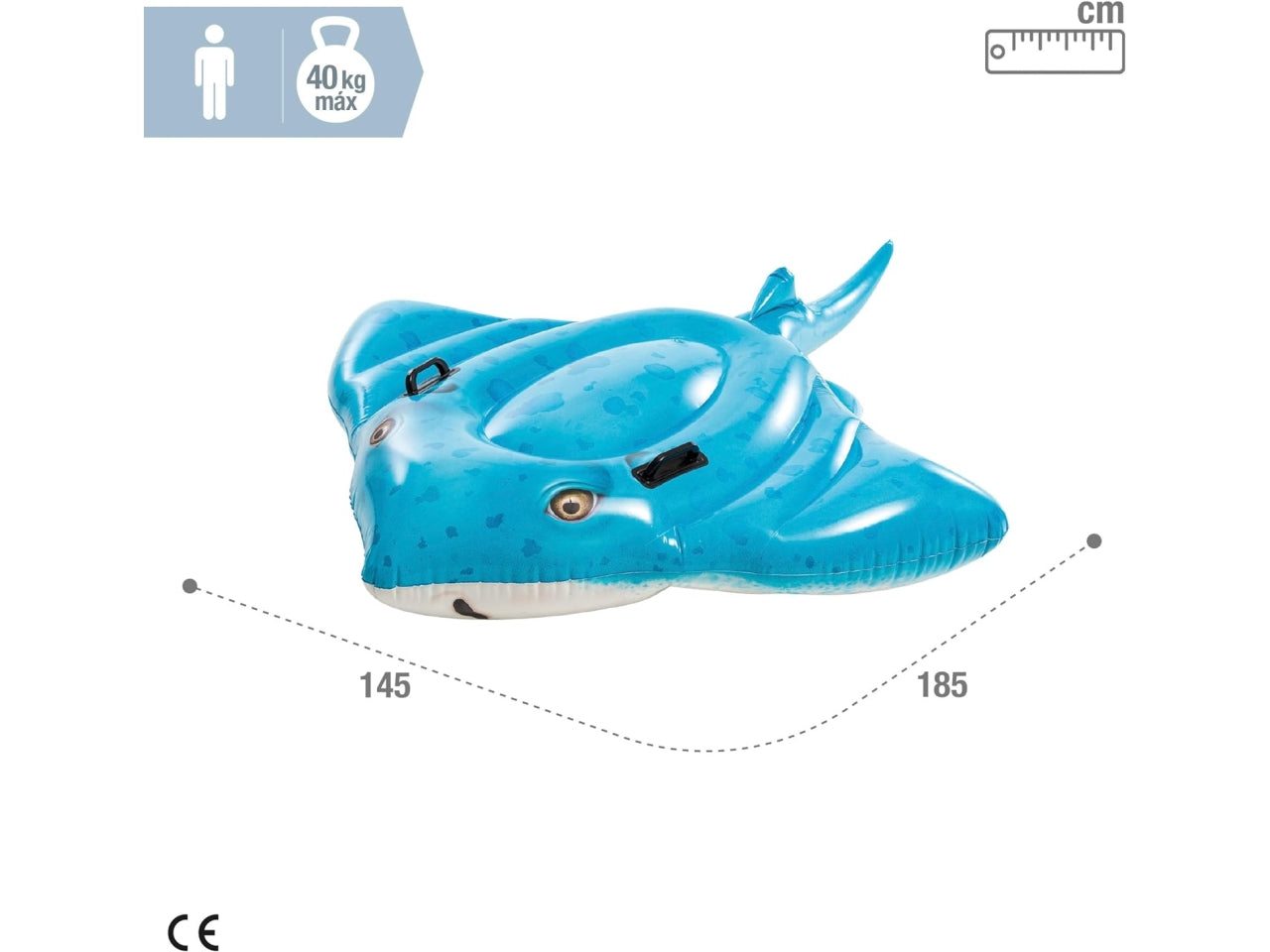 Manta gonfiabile cavalcabile in vinile multicolor carico max 40 kg - 185x145 cm