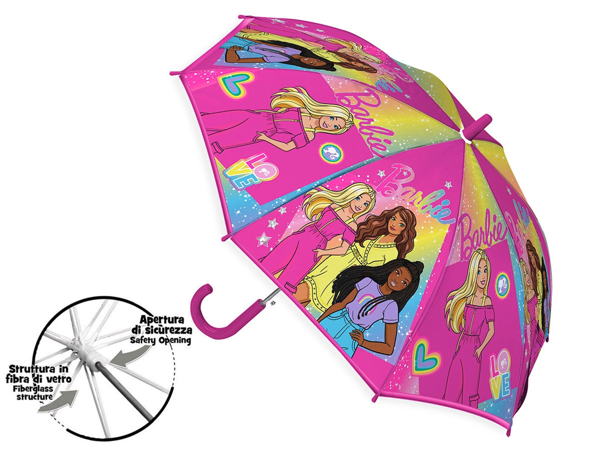 Ombrello lungo Barbie da bambina apertura manuale 42 cm - Coriex $