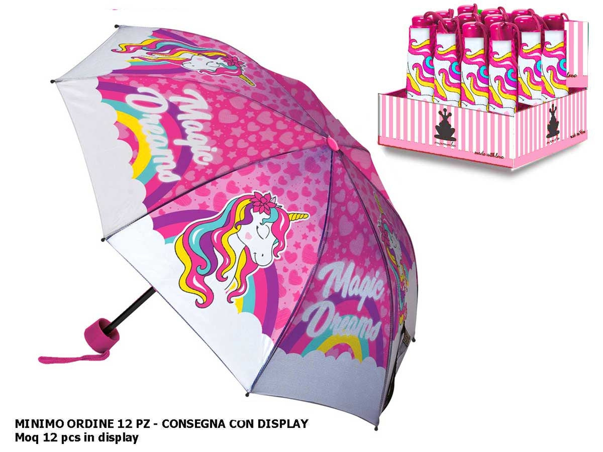 Ombrello pieghevole Unicorno rosa per bambina con apertura manuale 57 cm - Coriex $