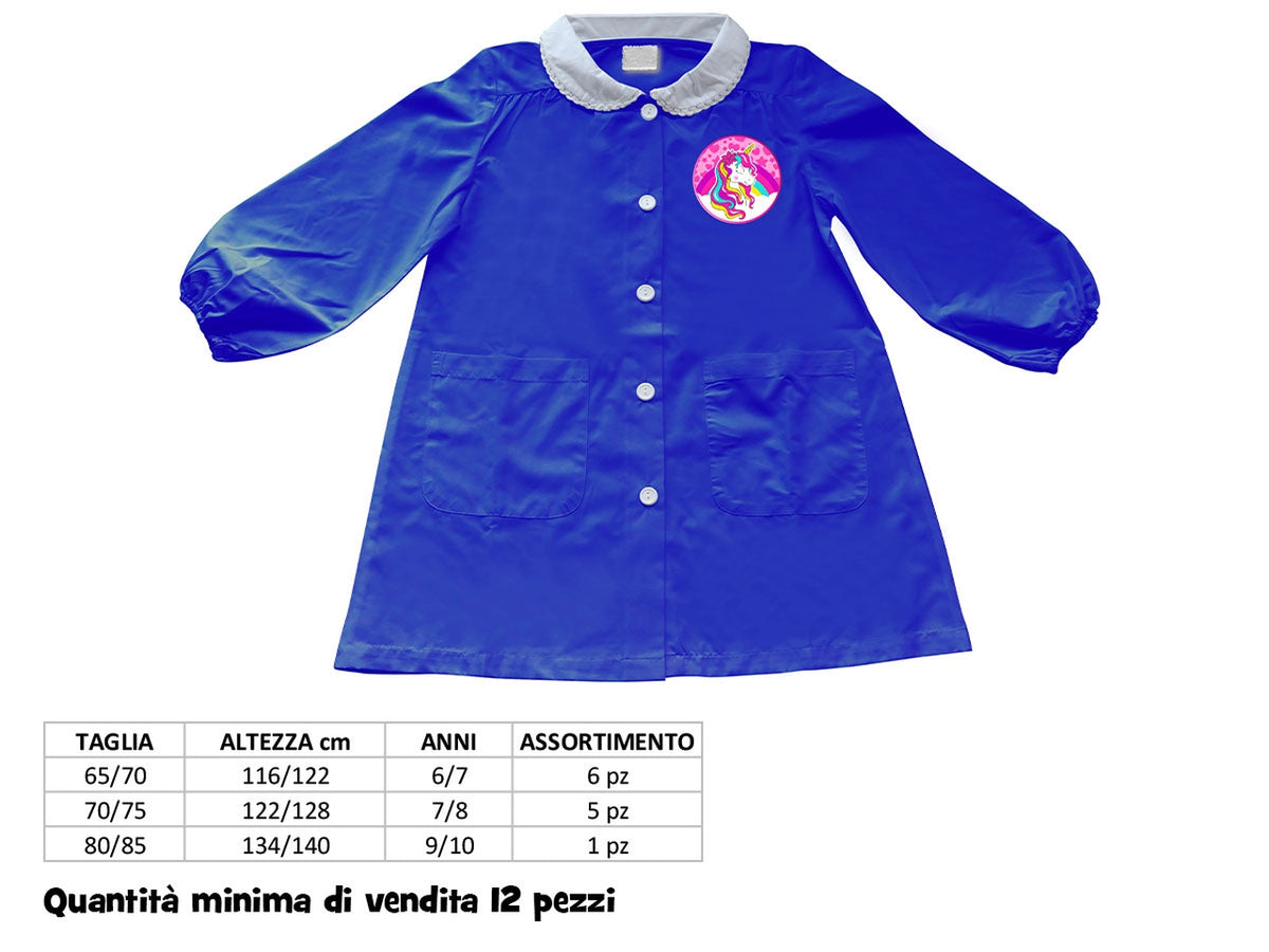 Grembiule scuola unicorno in poliestere e viscosa blu per bambine - Coriex $