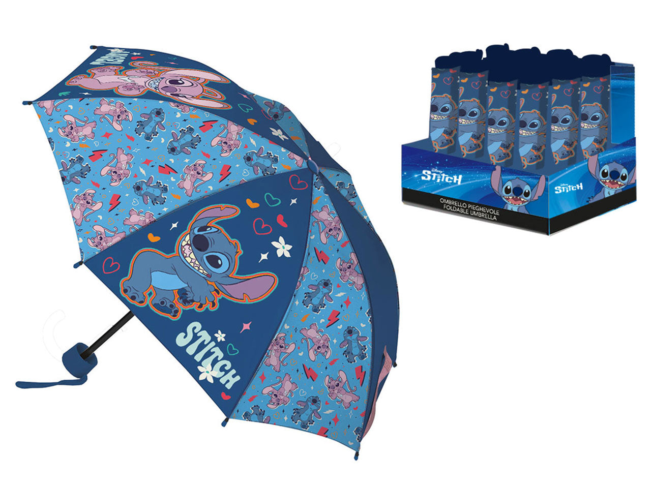 Stitch ombrello pieghevole manuale blu e celeste in poliestere 52 cm - Coriex