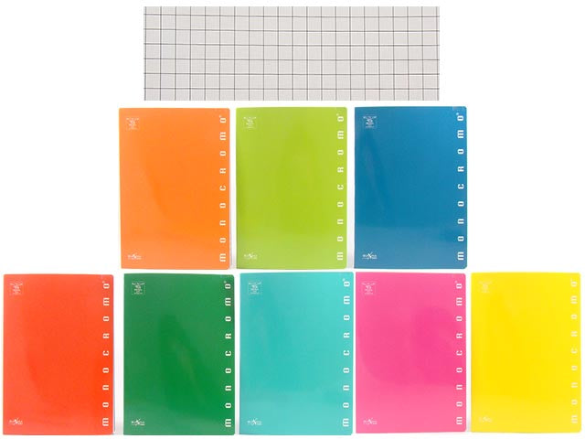 Quaderno maxi monocromo maxi A4 a quadretti rigatura 4mm misura 210x297mm 100gr colori assortiti - la confezione comprende 10 quaderni