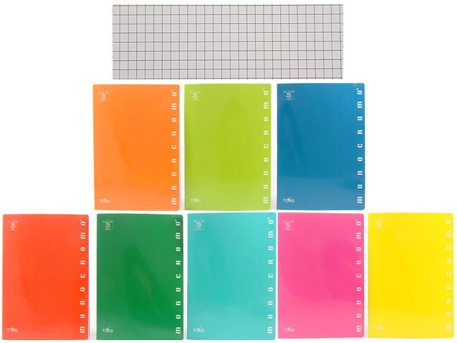 Quaderno maxi monocromo maxi A4 a quadretti rigatura 5mm misura 210x297mm 100gr colori assortiti - la confezione comprende 10 quaderni