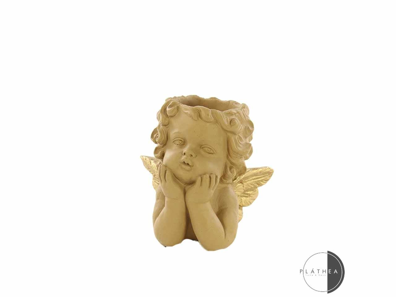 Angelo portavaso ocra/ oro 20x16x20cm in cemento $