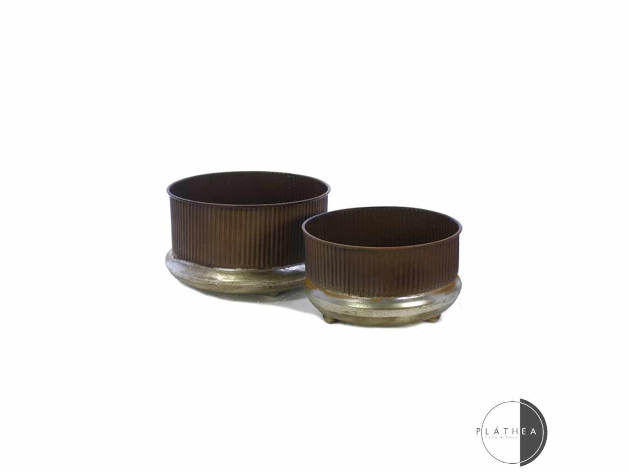 Vaso 2pezzi ruggine/argento in metallo