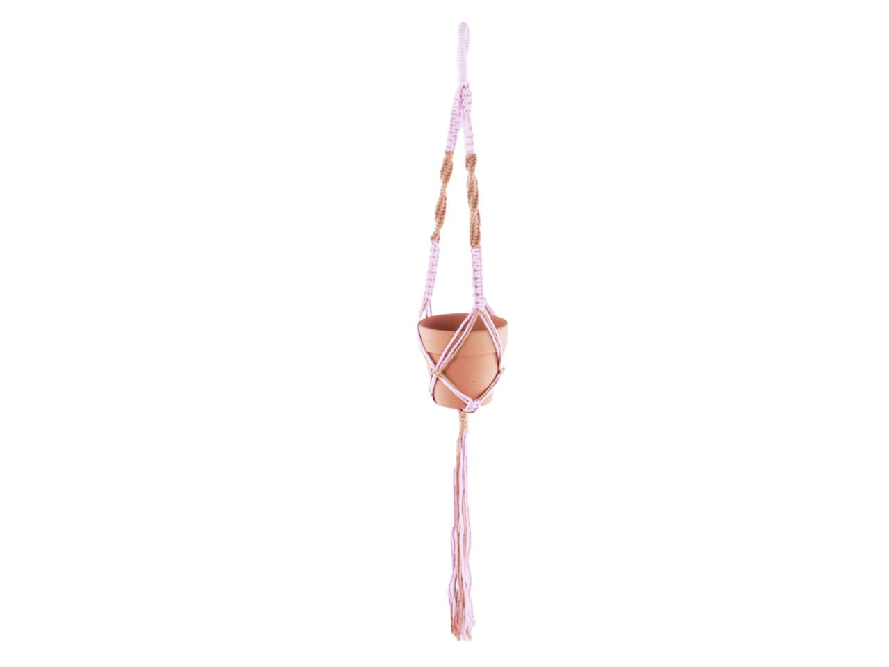 Portavaso a sospensione macrame' rosa d.12x75cm in terracotta