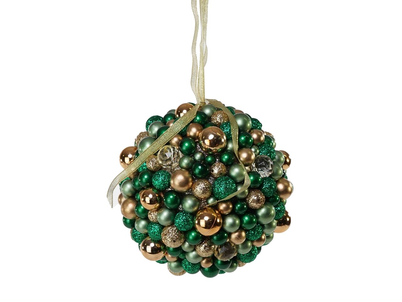 Palla natalizia colore verde e oro da appendere misura d.25cm in pvc