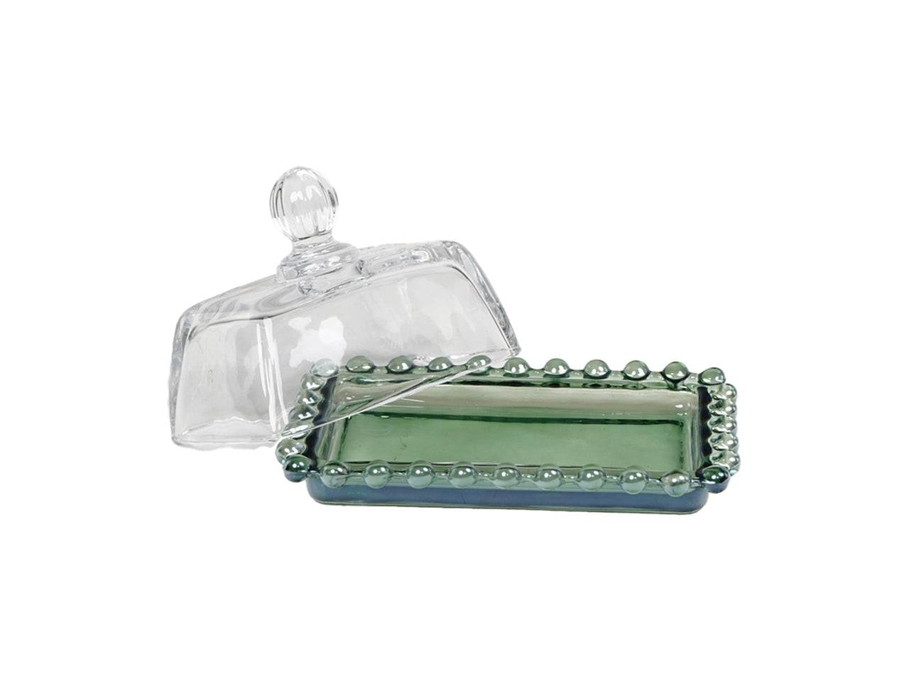 Vassoio verde con cupola in vetro per bomboniera, moderno, ideale per idea regalo - 14x9x8cm - PlÃ thea