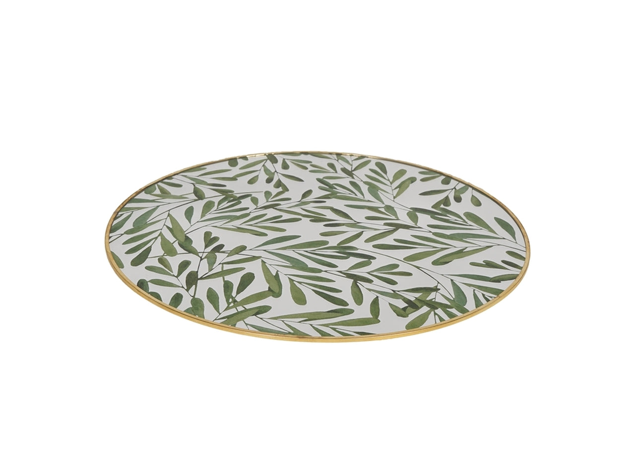 Sottopiatto elegante verde e dorato in vetro e metallo, effetto specchio, stile tropical d.33cm - PlÃ thea