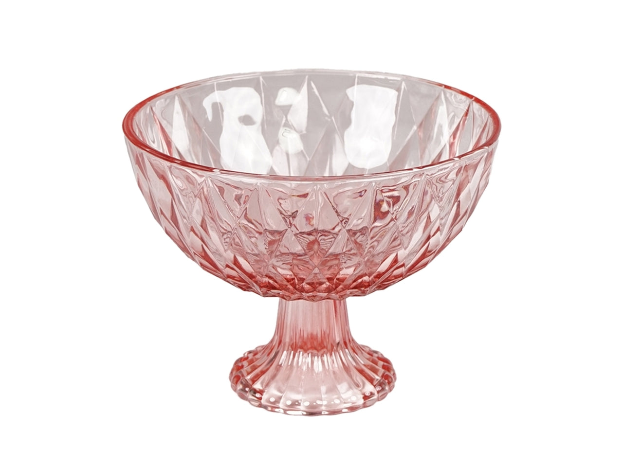 Centrotavola moderno in vetro a rilievo rosa traslucido di forma semisferica con alzata - 17x13 cm - PlÃ thea
