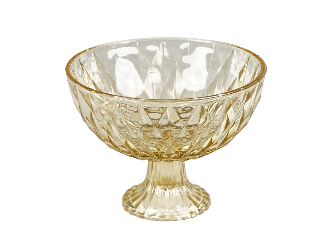 Centrotavola moderno in vetro a rilievo giallo traslucido di forma semisferica con alzata - 17x13 cm - PlÃ thea