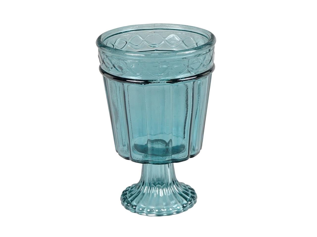 Centro tavola classico in vetro blu traslucido, forma bicchiere per uso interno/esterno - 18x12 cm - PlÃ thea