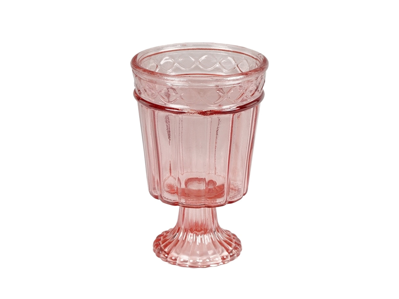 Centrotavola classico con piedistallo in vetro rosa traslucido con decoro a rilievo - 18x13 cm - PlÃ thea