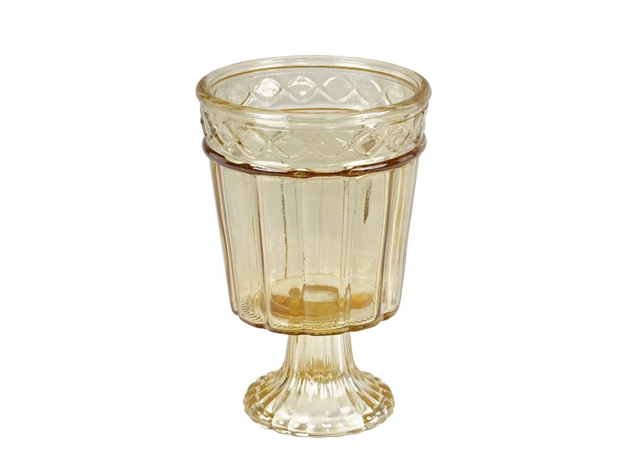 Centrotavola classico in vetro giallo traslucido forma bicchiere con decoro a rilievo - 18x12 cm - PlÃ thea