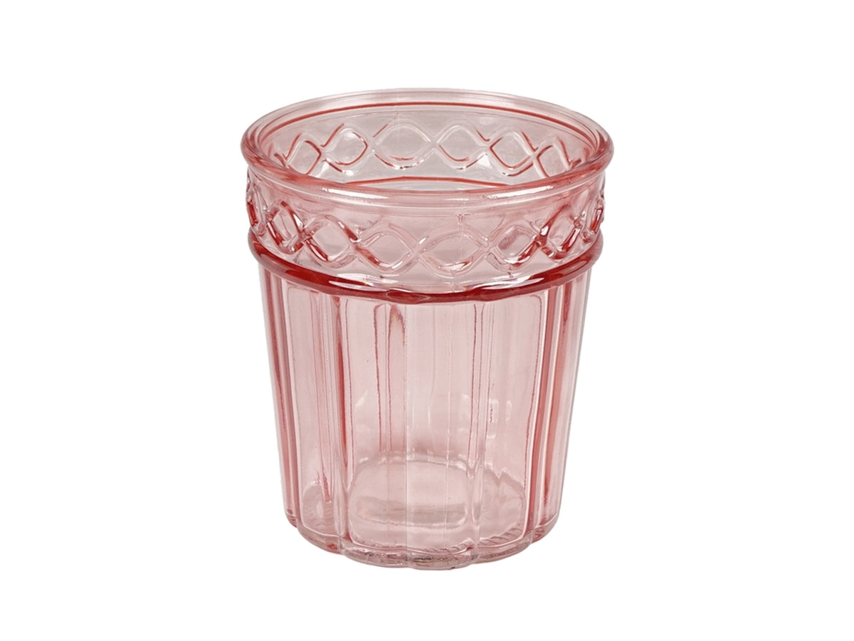 Vaso cachepot moderno per piantine in vetro rosa traslucido con decoro a rilievo - d 13x15 cm- PlÃ thea