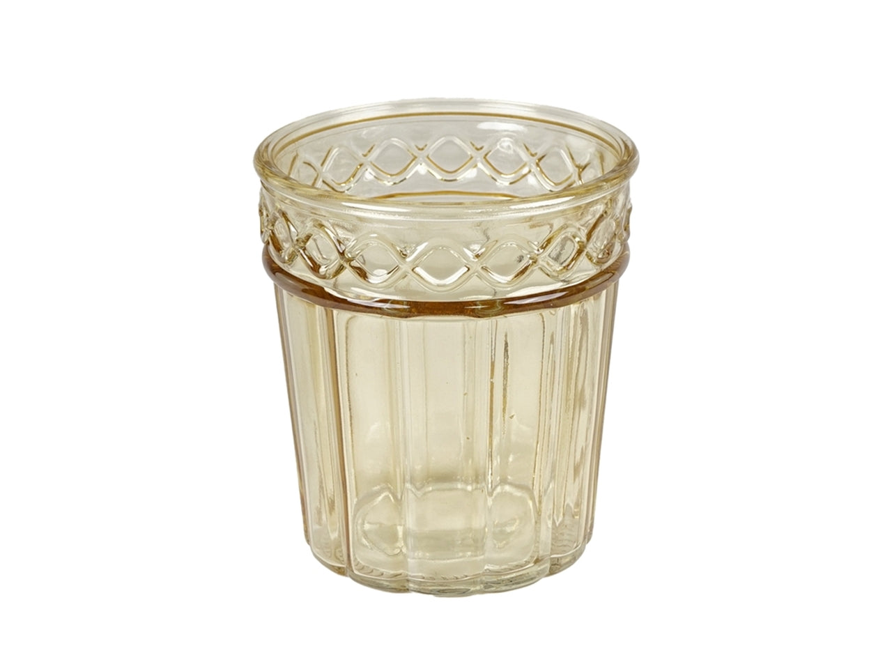 Vaso cachepot moderno in vetro giallo traslucido cilindrico con decorazione a rilievo - 13x15 cm - PlÃ thea