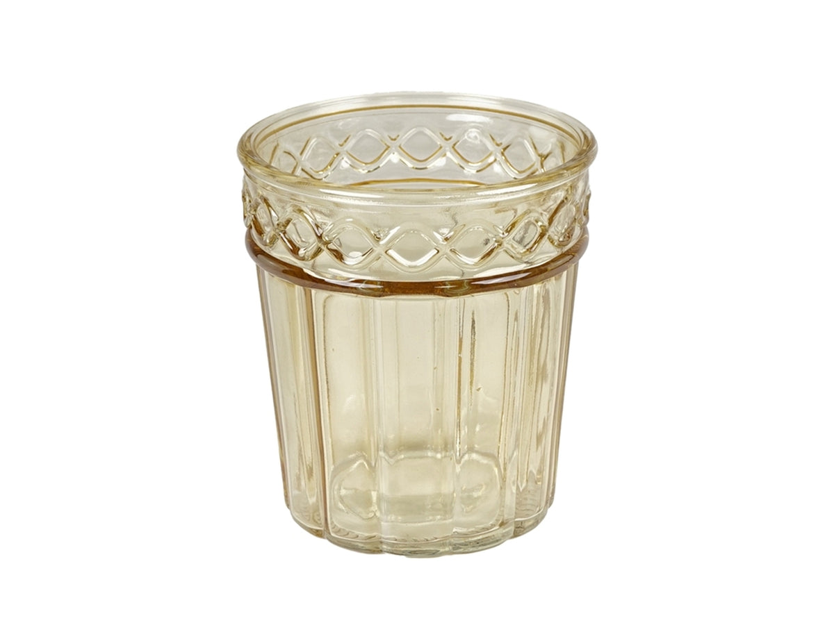 Vaso cachepot moderno in vetro giallo traslucido cilindrico con decorazione a rilievo - 13x15 cm - PlÃ thea