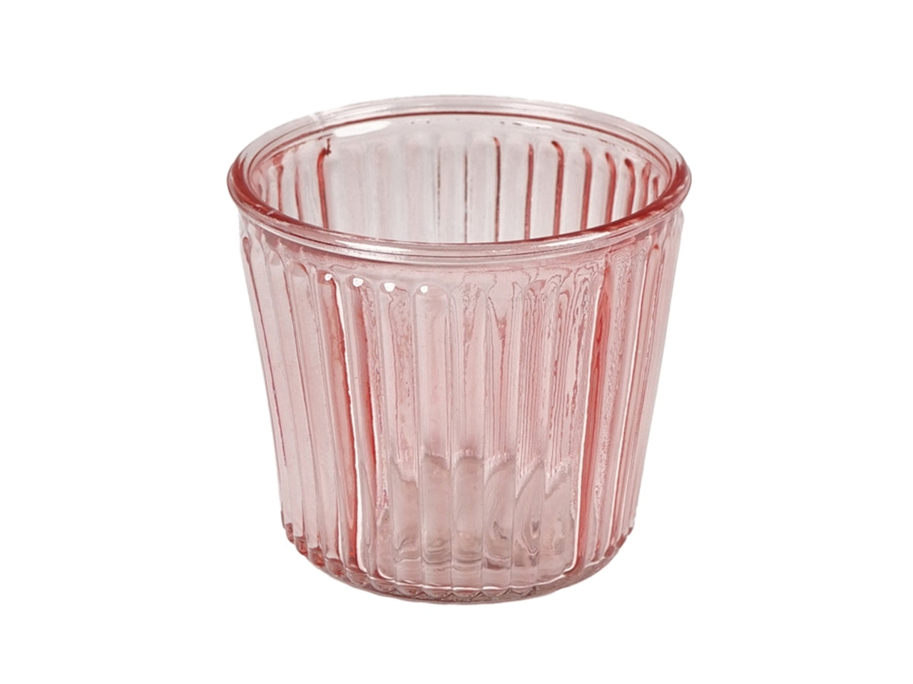 Vaso cachepot moderno per piantine in vetro rosa traslucido con decoro a rilievo, per interno/esterno - d.11x10 cm - PlÃ thea