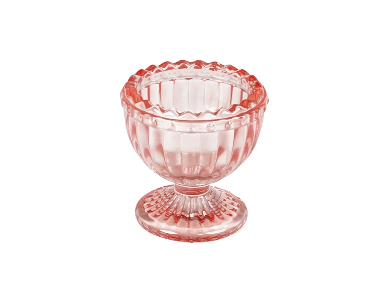 Portacandela classico in vetro rosa traslucido con decorazioni a rilievo, 6x5 cm  per candela sfera o tealight - PlÃ thea